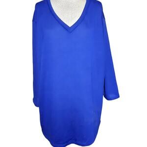 Blue V Neck Long Sleeve Blouse Size 1X